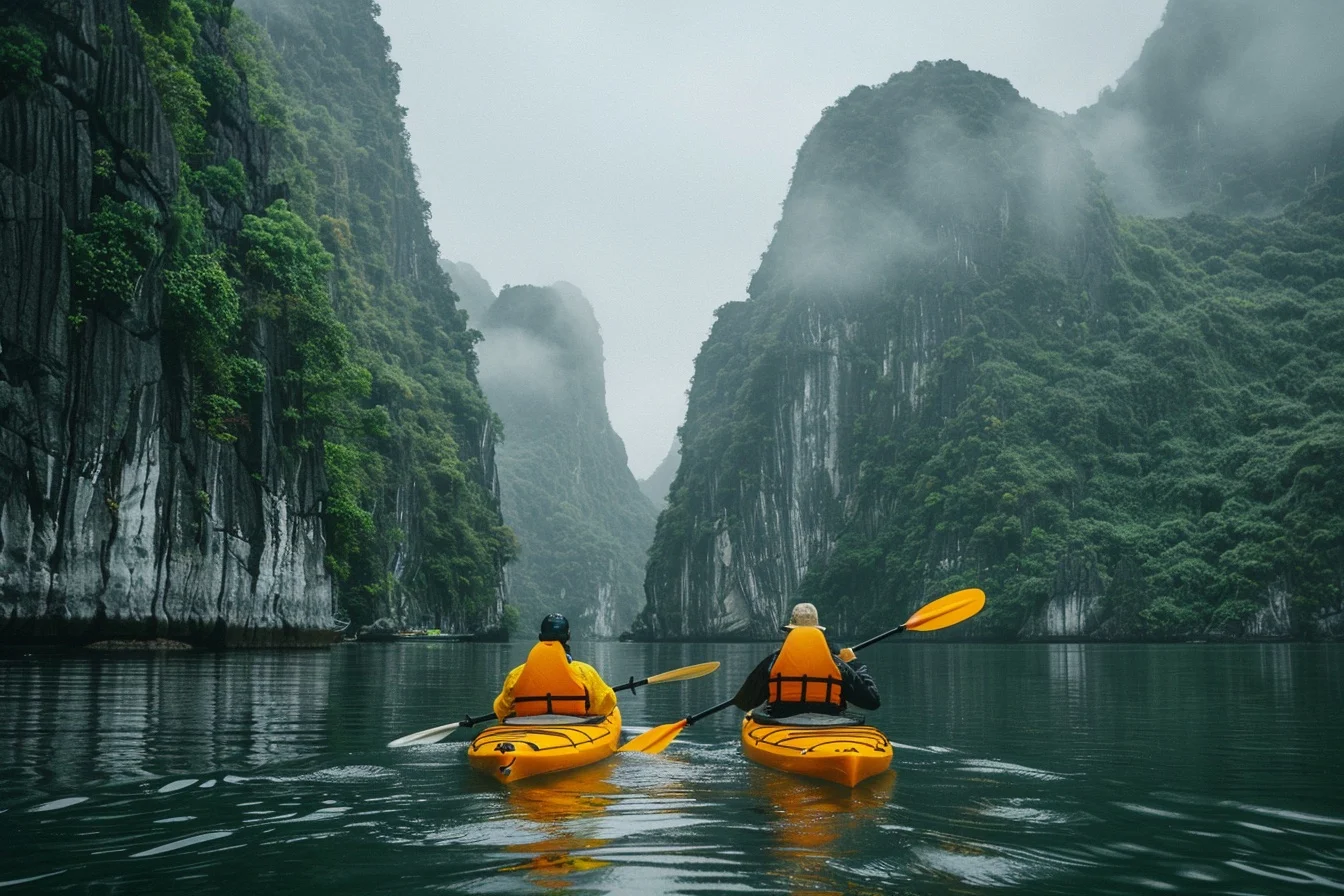 Halong Kayaking Couple Between Karsts — Travel Buddies Individualreise