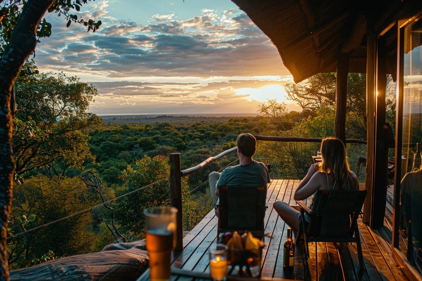 Hazyview Safari Lodge Deck Bush Sunset Atmosphere — Travel Buddies Individualreise
