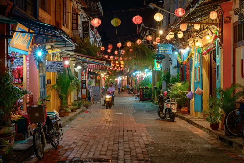 Jonker Street Malakka Malaysia bei Nacht