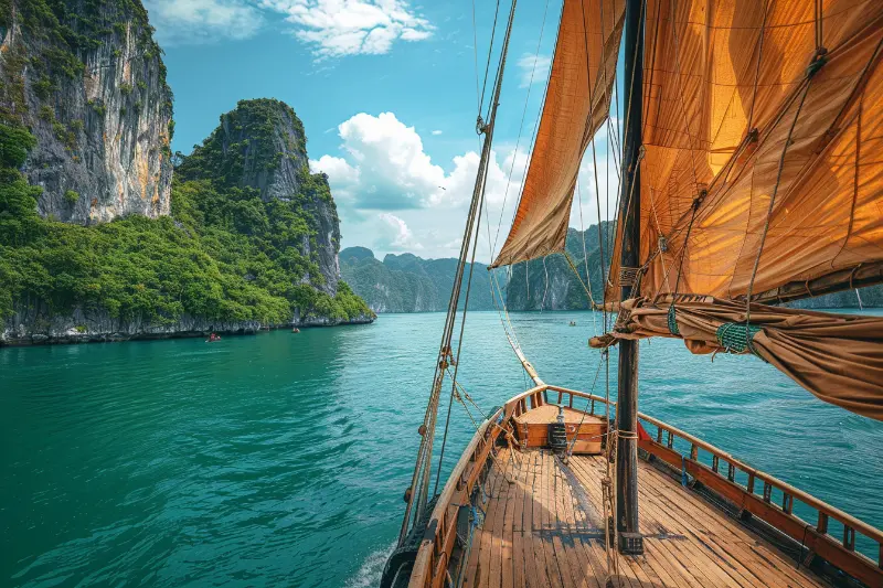 Traditionelle Dschunke in der Ha Long Bucht Vietnam