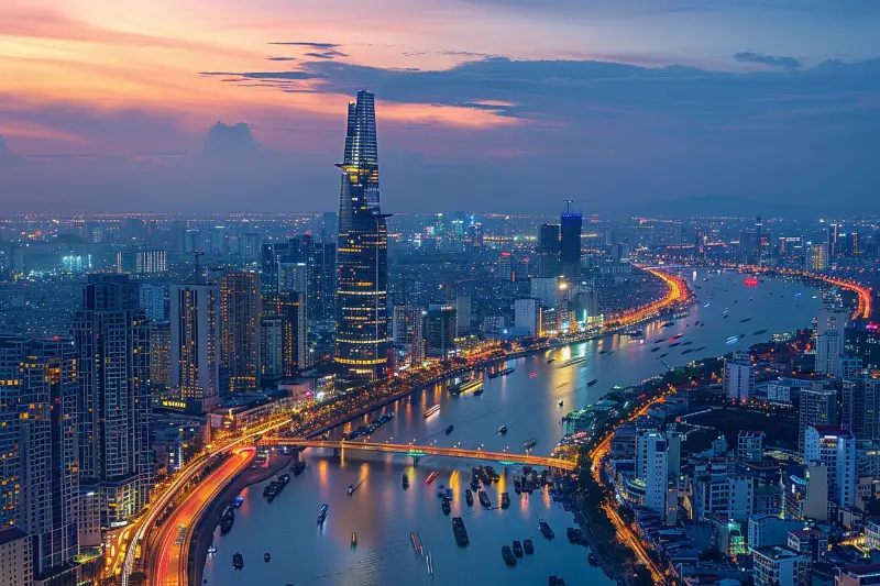 Ho Chi Minh City Skyline bei Dämmerung