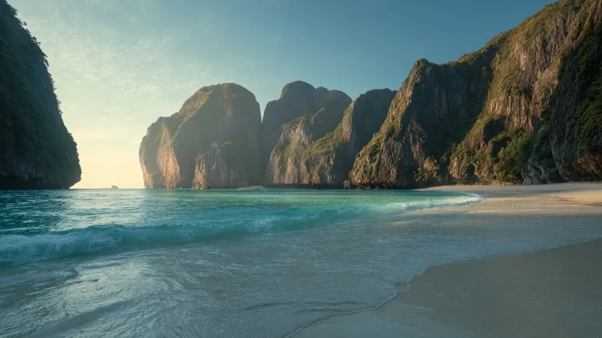 Maya Bay auf Koh Phi Phi bei Sonnenaufgang Thailand